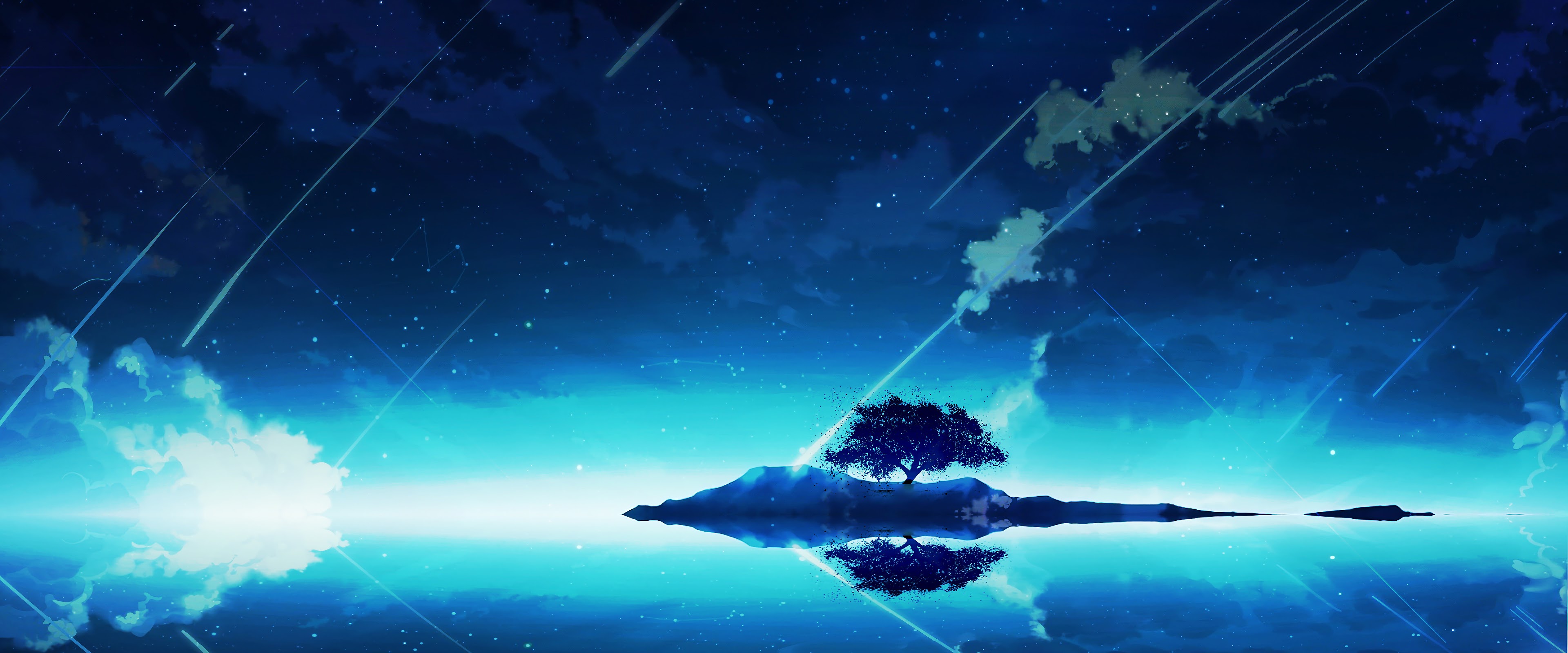 Anime Scenery Night Sky Clouds Horizon 4K Wallpaper