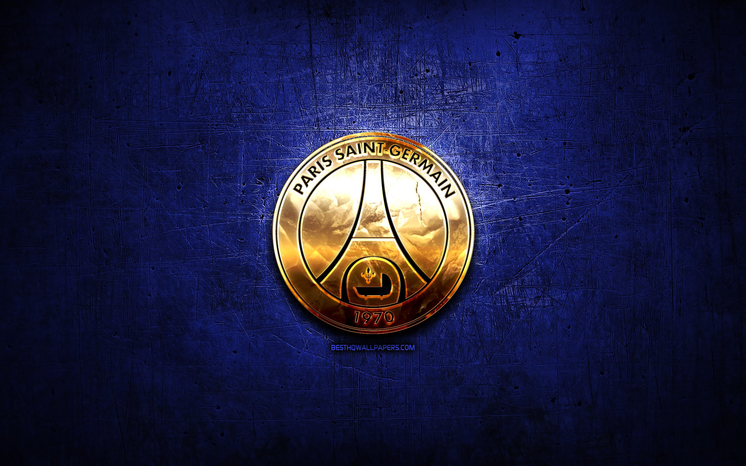 Download Wallpaper Paris Saint Germain FC, Golden Logo, Ligue Blue Abstract Background, Soccer, French Football Club, PSG Logo, Football, PSG, France, Paris Saint Germain For Desktop With Resolution 2560x1600. High Quality HD Picture