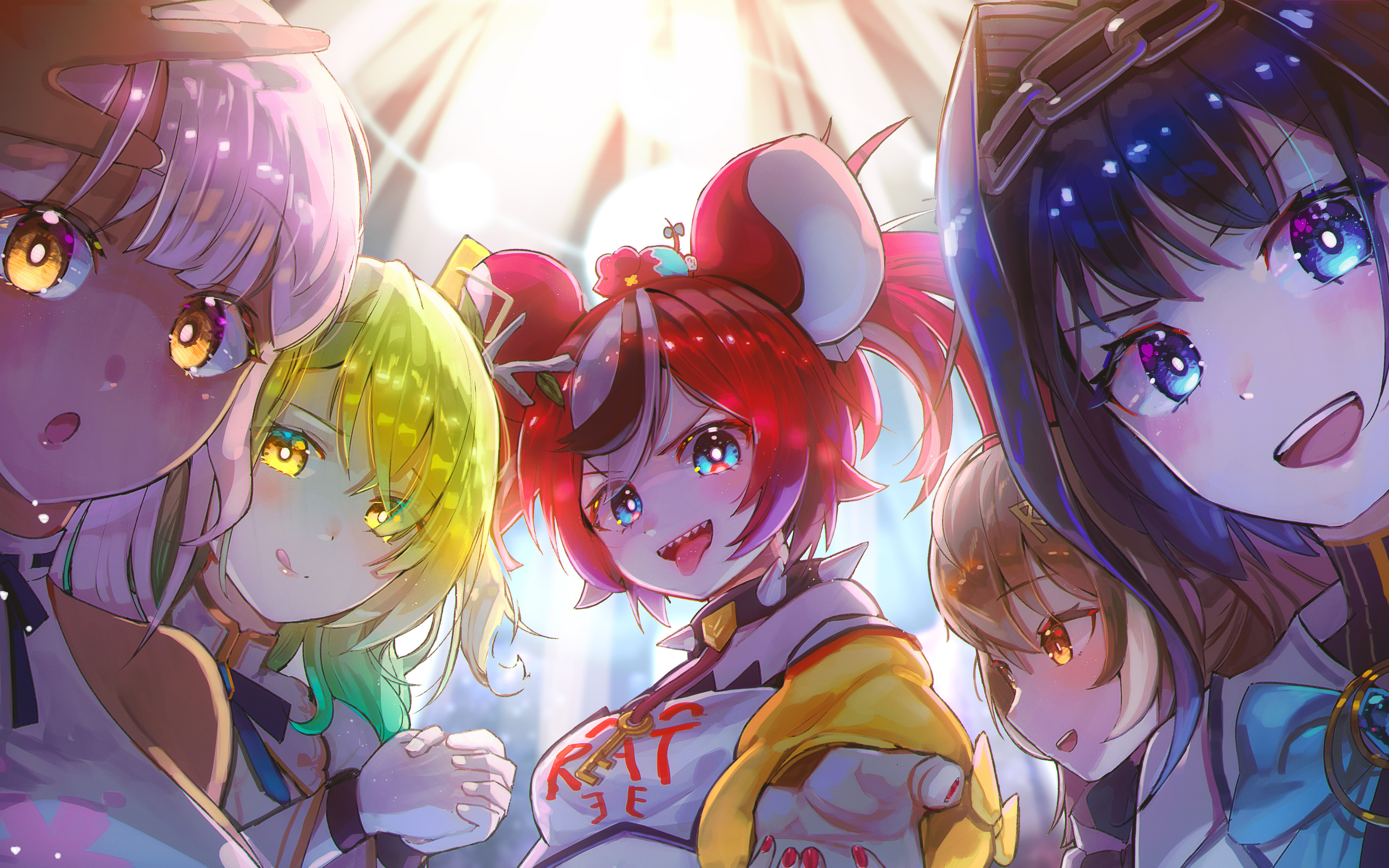 Download wallpaper 4k, Hakos Baelz, Nanashi Mumei, Tsukumo Sana, Ouro Kronii, Ceres Fauna, Virtual YouTuber, manga, VTuber for desktop with resolution 3840x2400. High Quality HD picture wallpaper