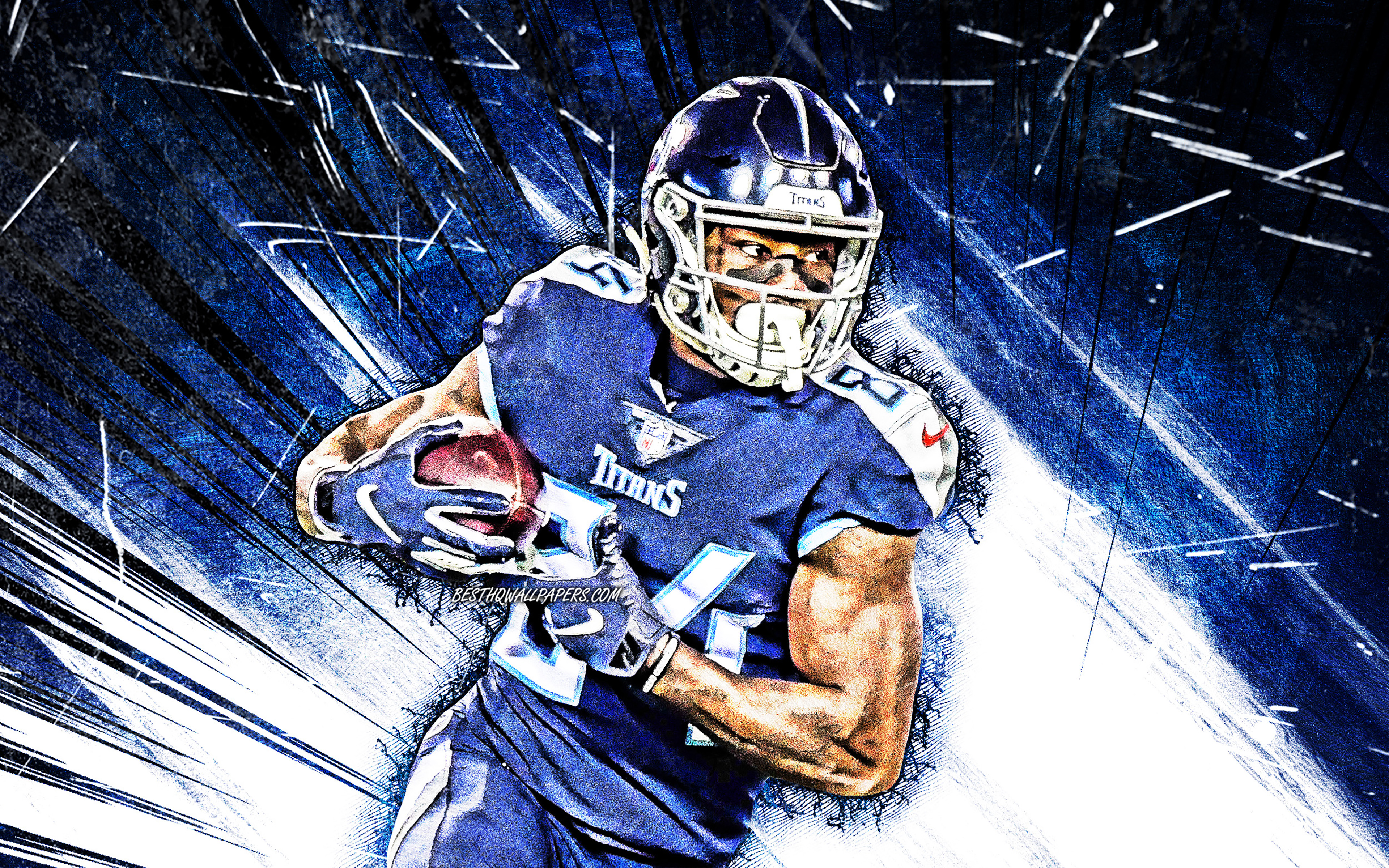 Download wallpaper 4k, Corey Davis, grunge art, Tennessee Titans, american football, NFL, Corey Damon Davis, wide receiver, National Football League, blue abstract rays, Corey Davis Tennessee Titans, Corey Davis 4K for desktop