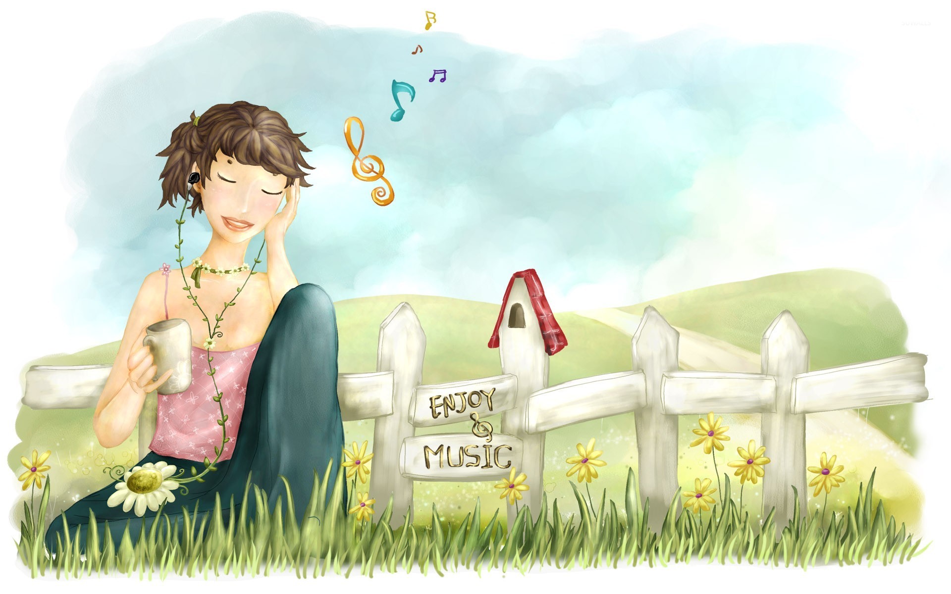 Girl listening to music wallpaper wallpaper