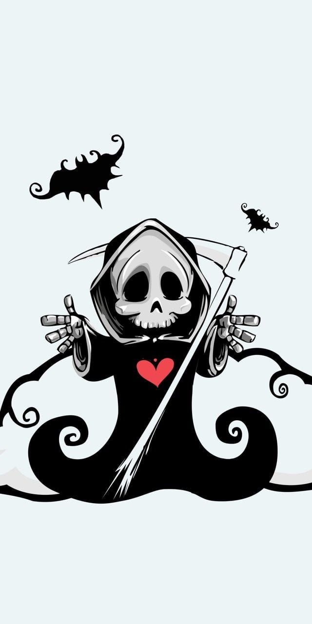 Grim Reaper, Cute, Love, Black, Heart, Halloween, Bats, Wallpaper. Character design, Grim reaper, Angels and demons