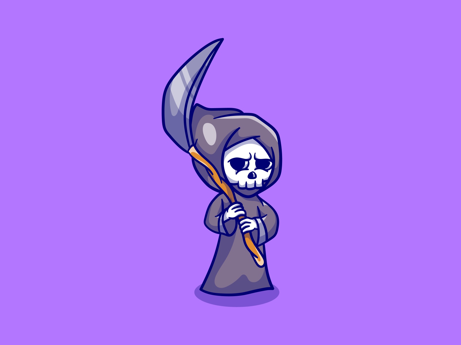 Cute grim reaper illustration holding a scythe