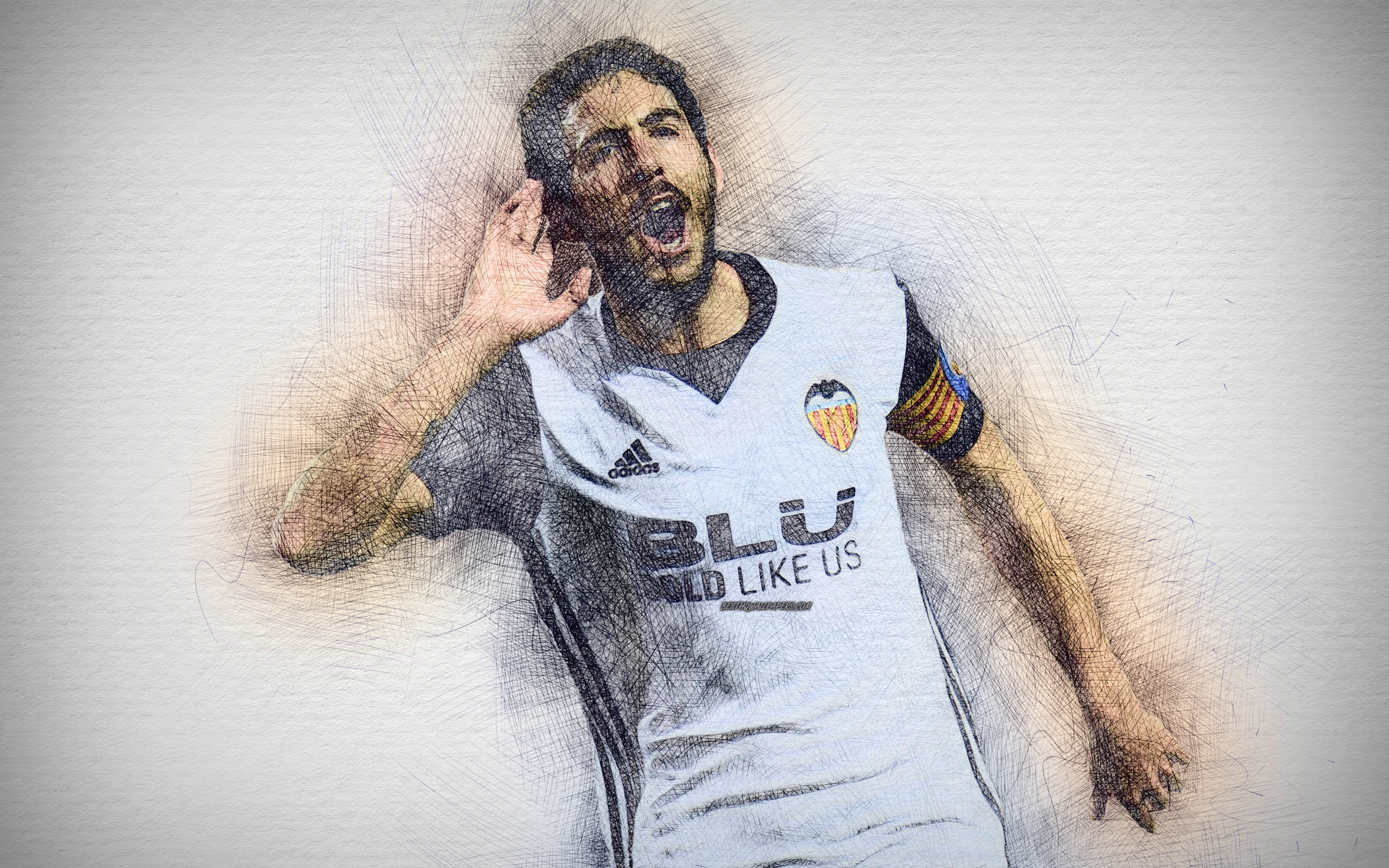Download wallpaper Daniel Parejo, 4k, artwork, football stars, Valencia, La Liga, soccer, footballers, drawing Daniel Parejo, LaLiga, Valencia CF for desktop with resolution 3840x2400. High Quality HD picture wallpaper