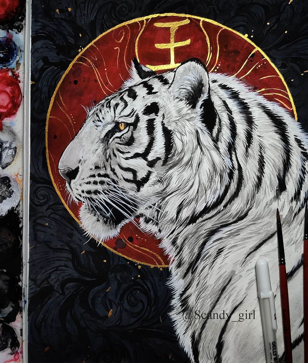 mil Me gusta, 163 comentarios Hyttinen en Instagram: Byakko the White Tiger of the West. White tiger tattoo, Tiger art, Tiger painting