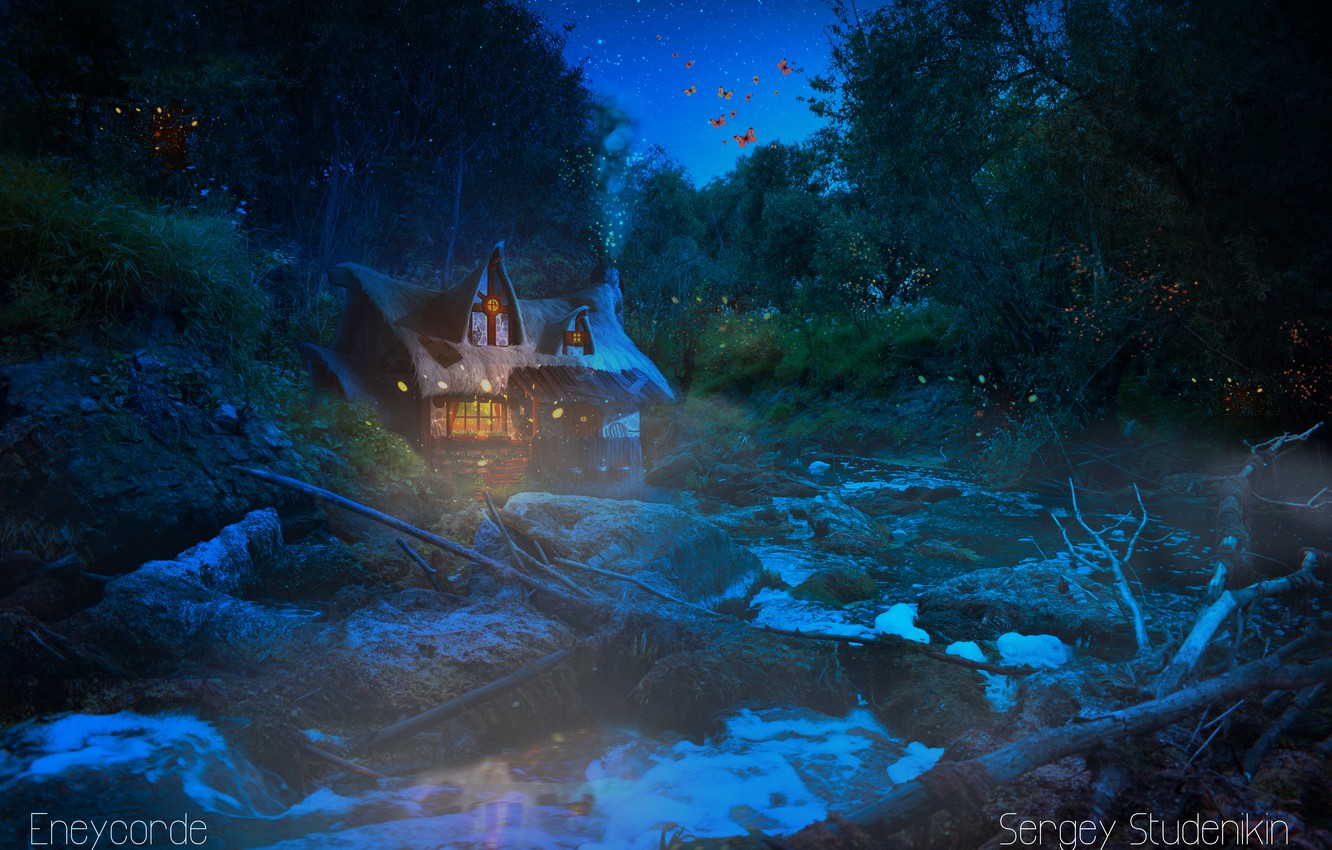 Wallpaper forest, water, stars, night, magic, trine image for desktop, section фантастика