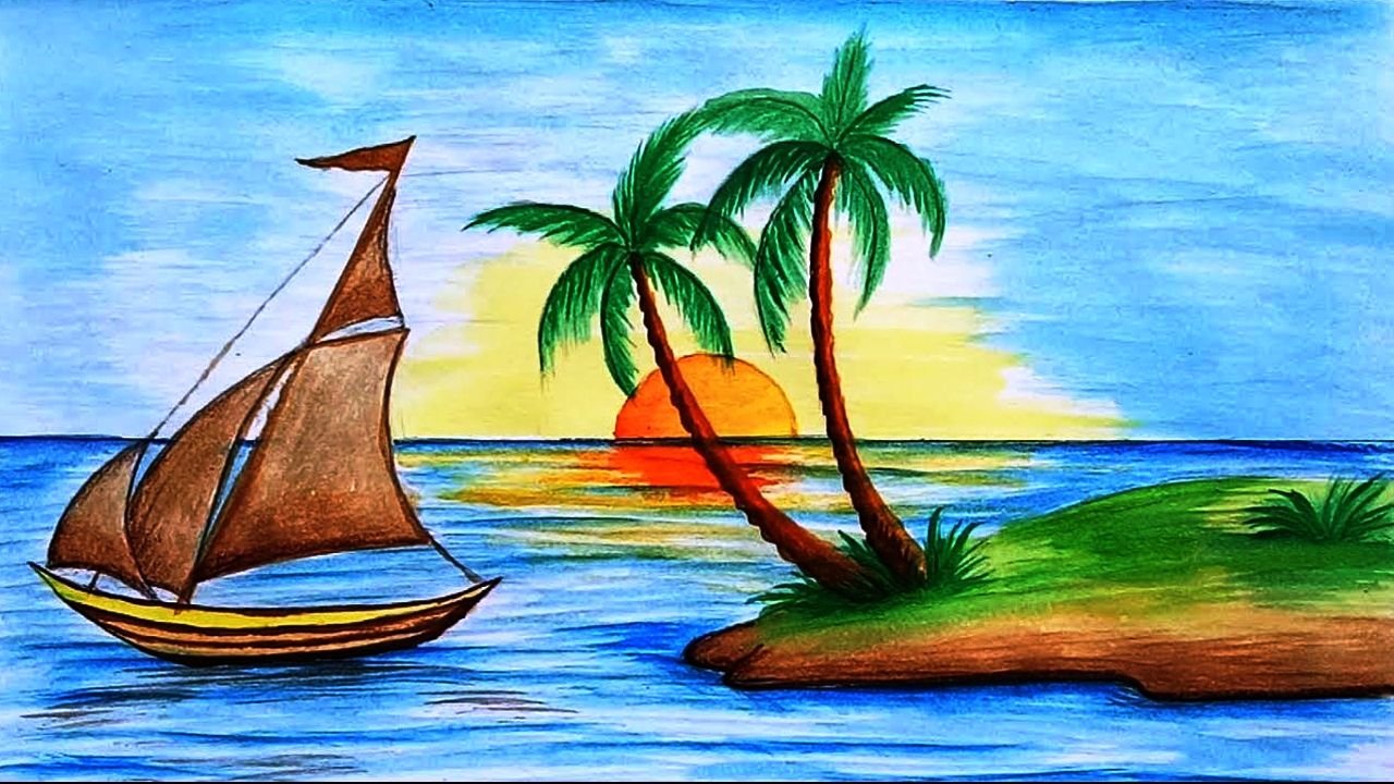 Scenery Drawing, Pencil, Sketch, Colorful, Realistic Art Image