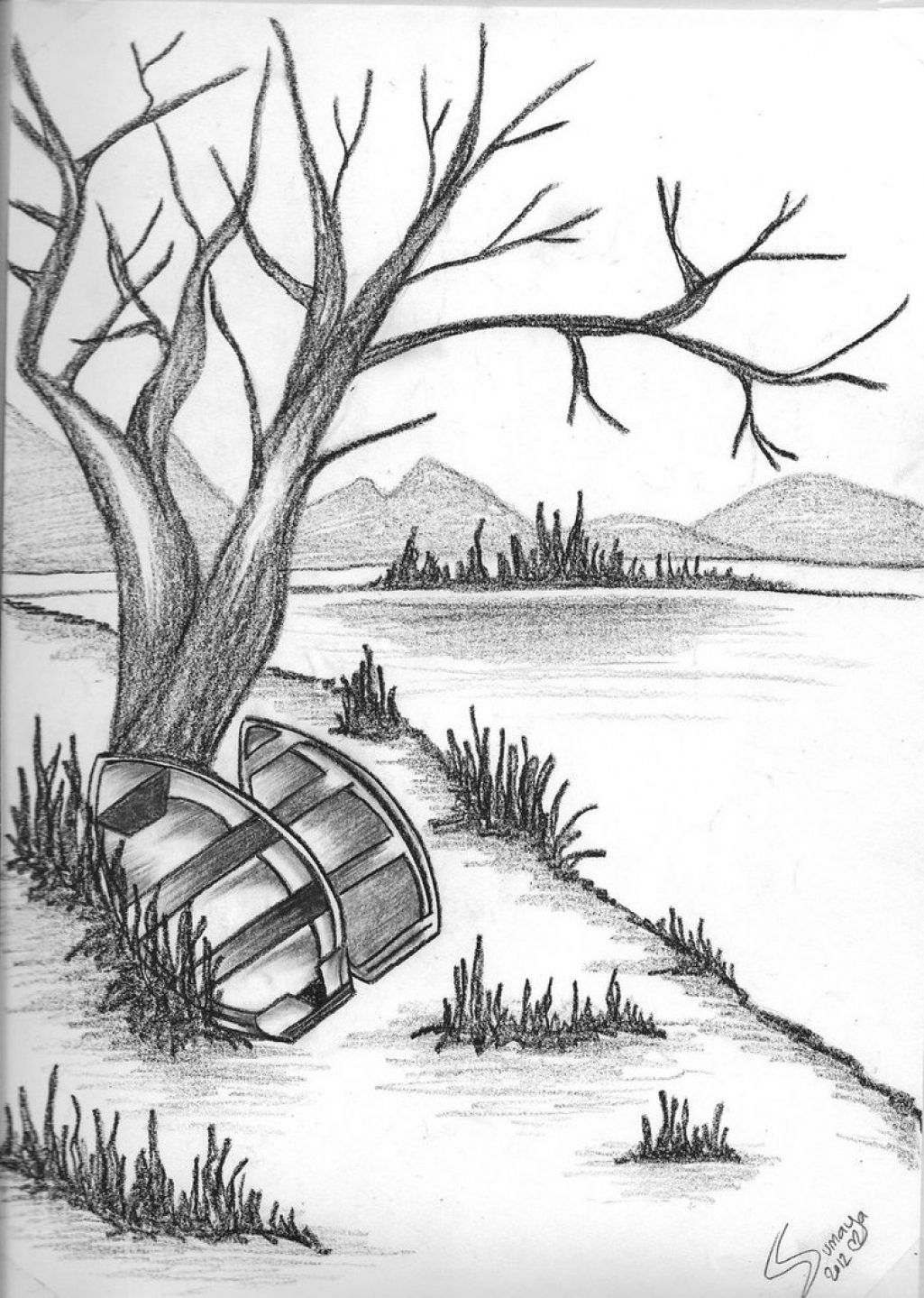 How to Draw Scenery of Moonlight Night by pencil sketch Love Birds Scen   Art drawings beautiful Landscape pencil drawings Nature art drawings