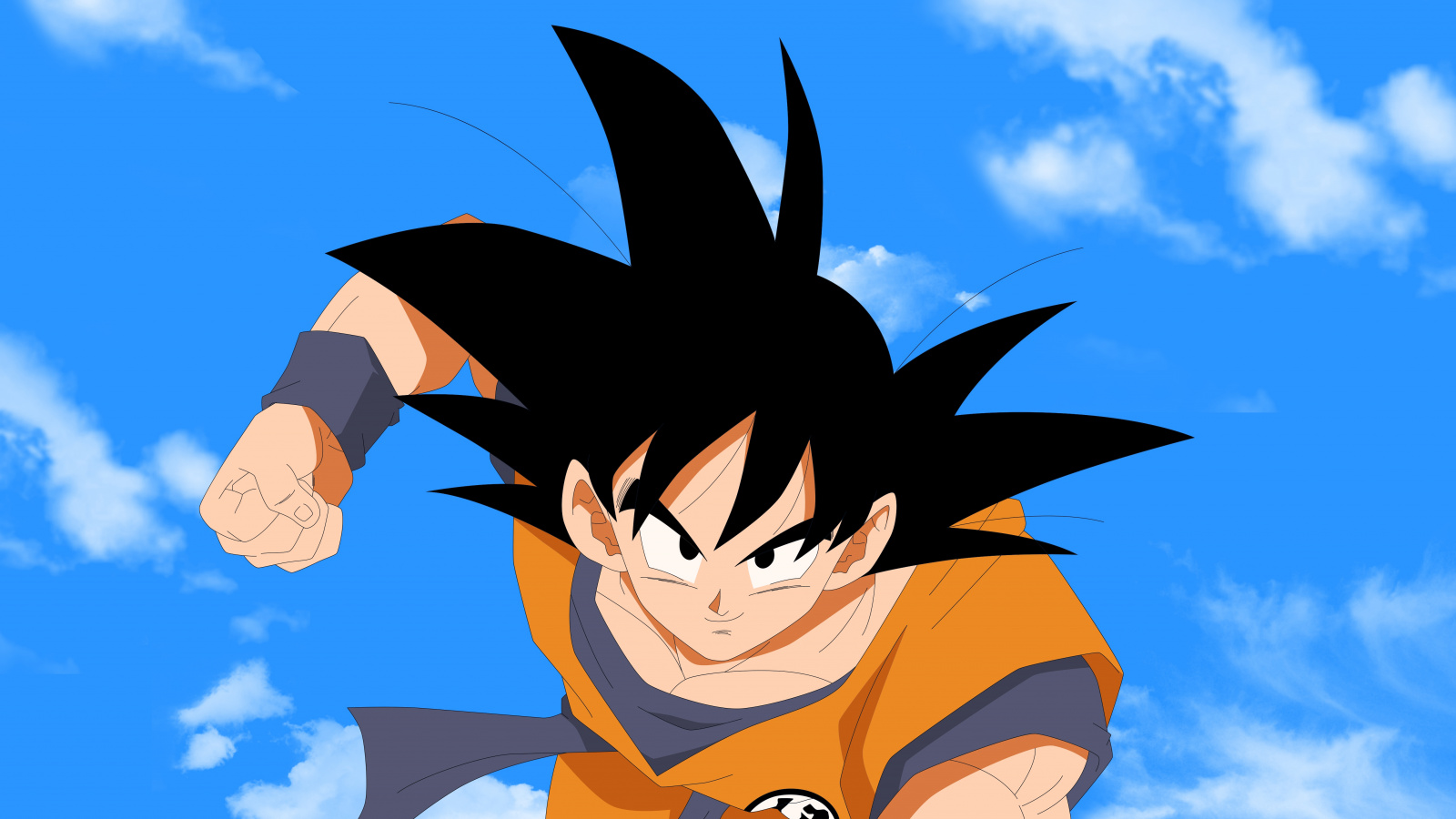 Download Goku, dark hair, anime boy, artwork, anime wallpaper, 1600x900, Widescreen 16:9, Widescreen