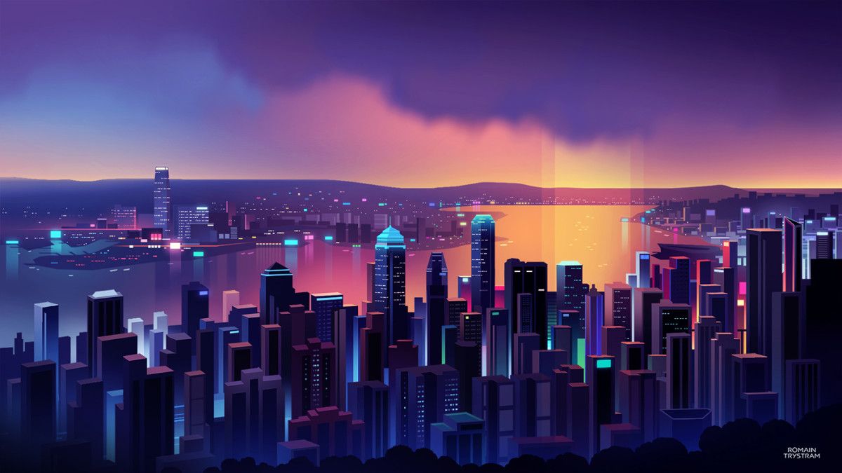 These Incredible Urban Skyline Illustrations Look Like Something Out Of a Futuristic Video Game. City wallpaper, Skyline, Cityscape