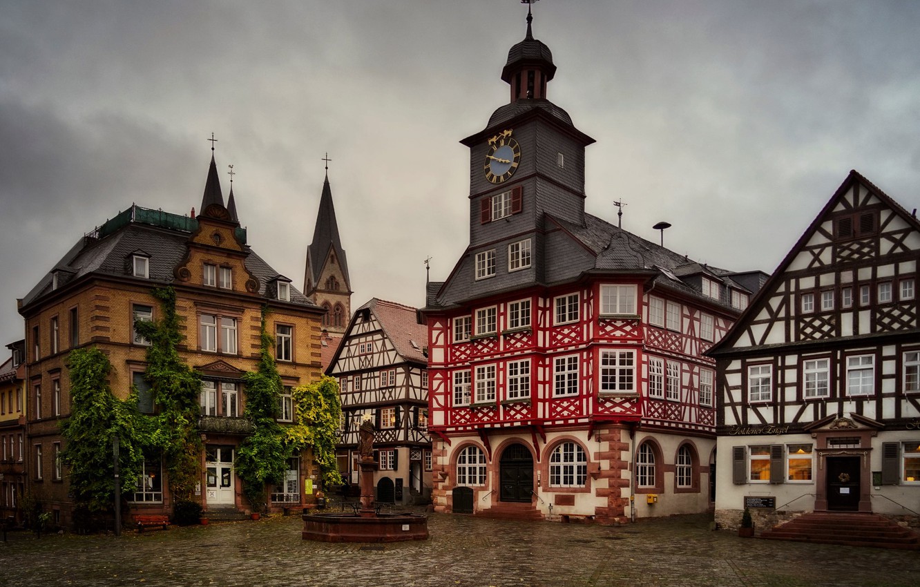 Wallpaper building, home, Germany, area, fountain, Germany, town hall, Market square, Heppenheim, Marketplace, Heppenheim image for desktop, section город