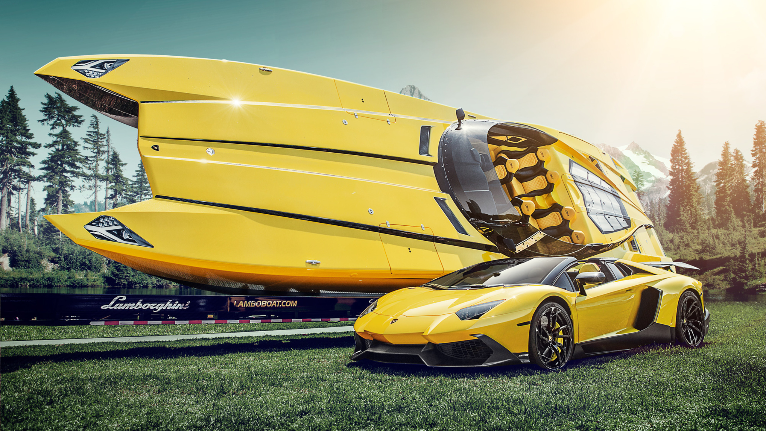 Lamborghini And Boat 1440P Resolution HD 4k Wallpaper, Image, Background, Photo and Picture