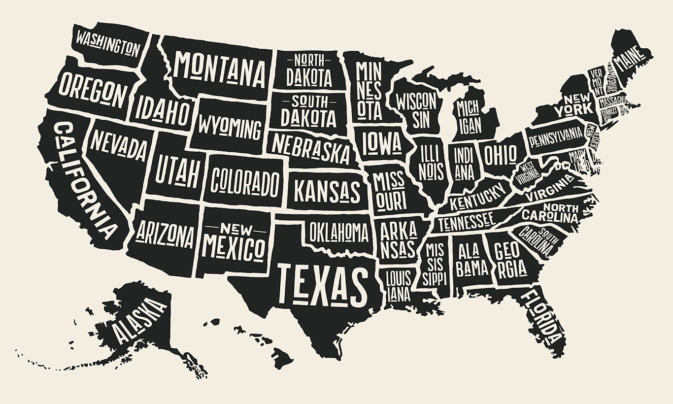 Map of the States of the USA Wallpaper Mural