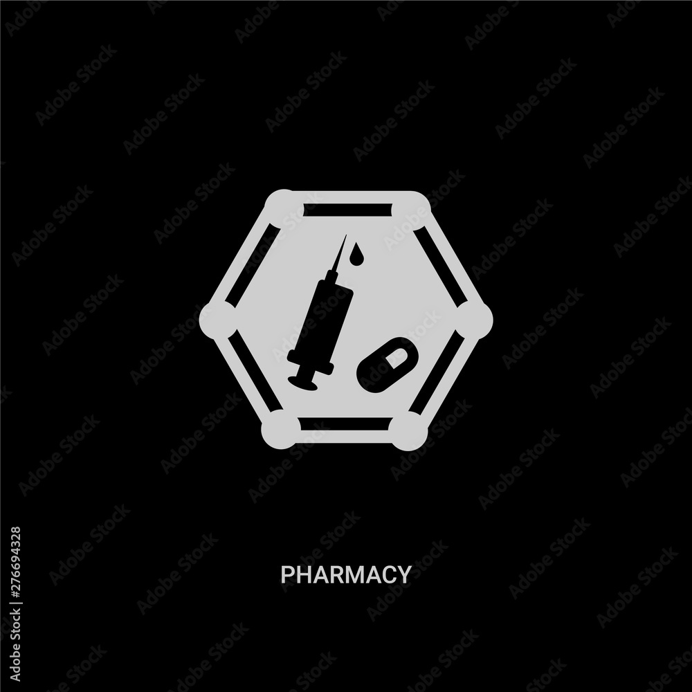 white pharmacy vector icon on black background. modern flat pharmacy from signs concept vector sign symbol can be use for web, mobile and logo. Stock Vector