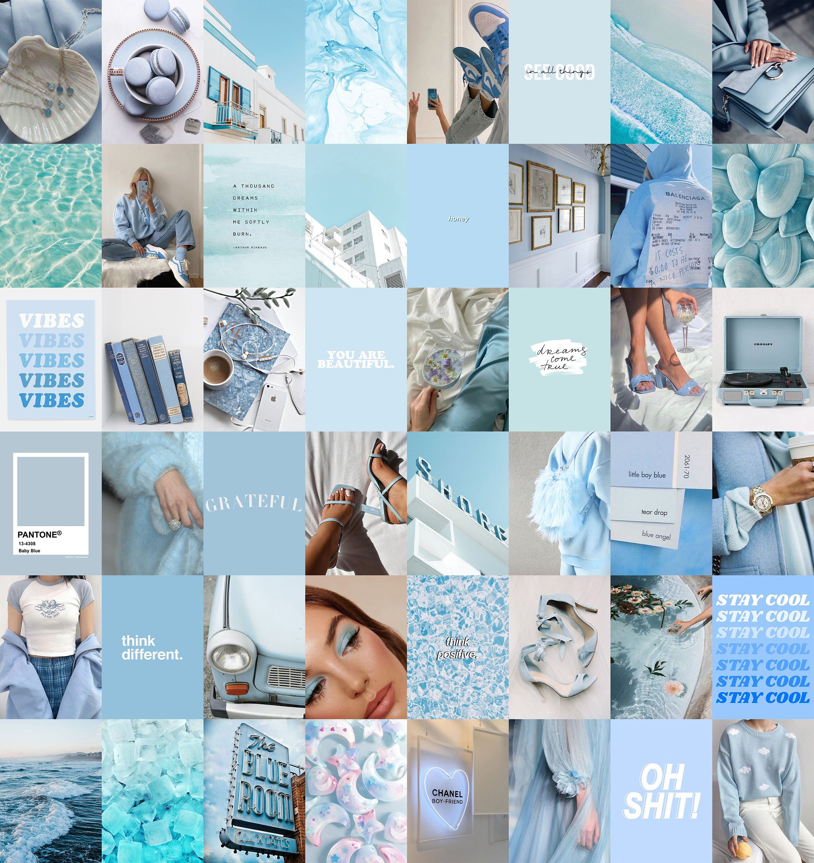 Light Blue Aesthetic Photo Collage Baby Blue Wall Collage 