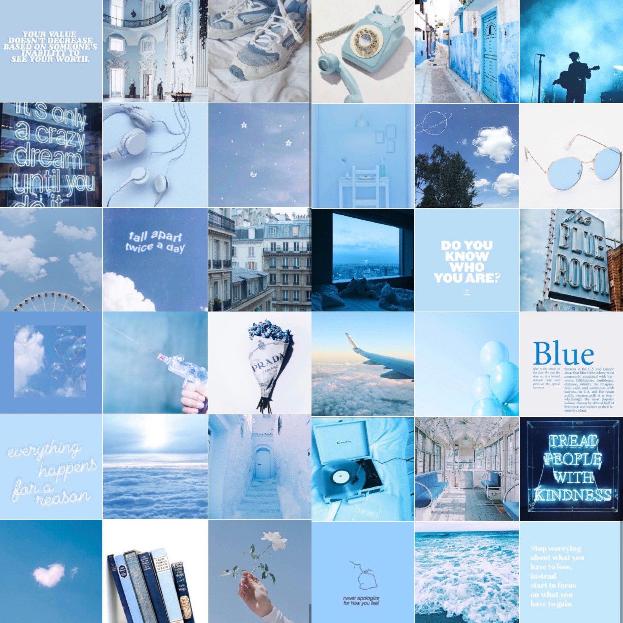 Blue Aesthetic Wall Collage Kit Aesthetic Light Blue. Etsy. Cute blue wallpaper, Baby blue aesthetic, Aesthetic light