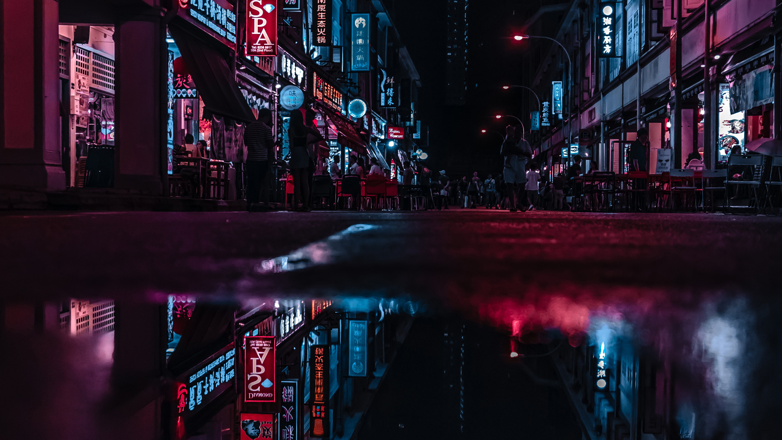 Asia Neon City Lights Reflections 1440P Resolution HD 4k Wallpaper, Image, Background, Photo and Picture