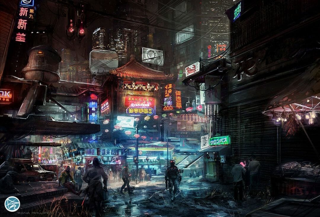 Futuristic Digital Art Asian Architecture Signs Cyberpunk Futuristic City City / iPhone HD Wallpaper Background Download (png / jpg) (2022)