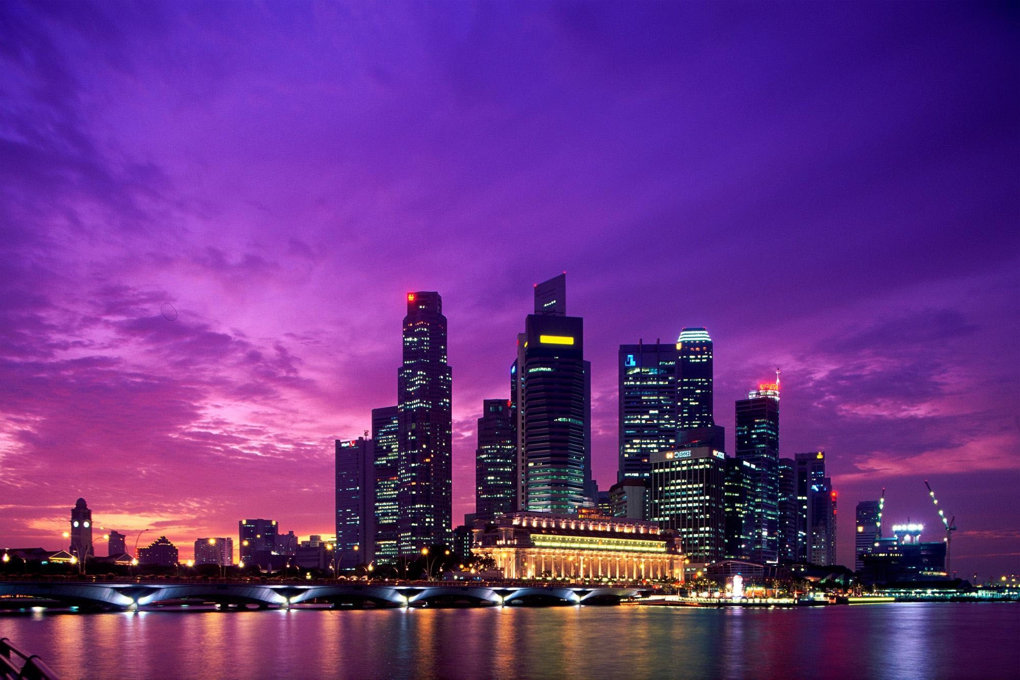 Singapore, City, Asian Architecture, Dusk, Skyscraper, Bridge, River Wallpaper HD / Desktop and Mobile Background