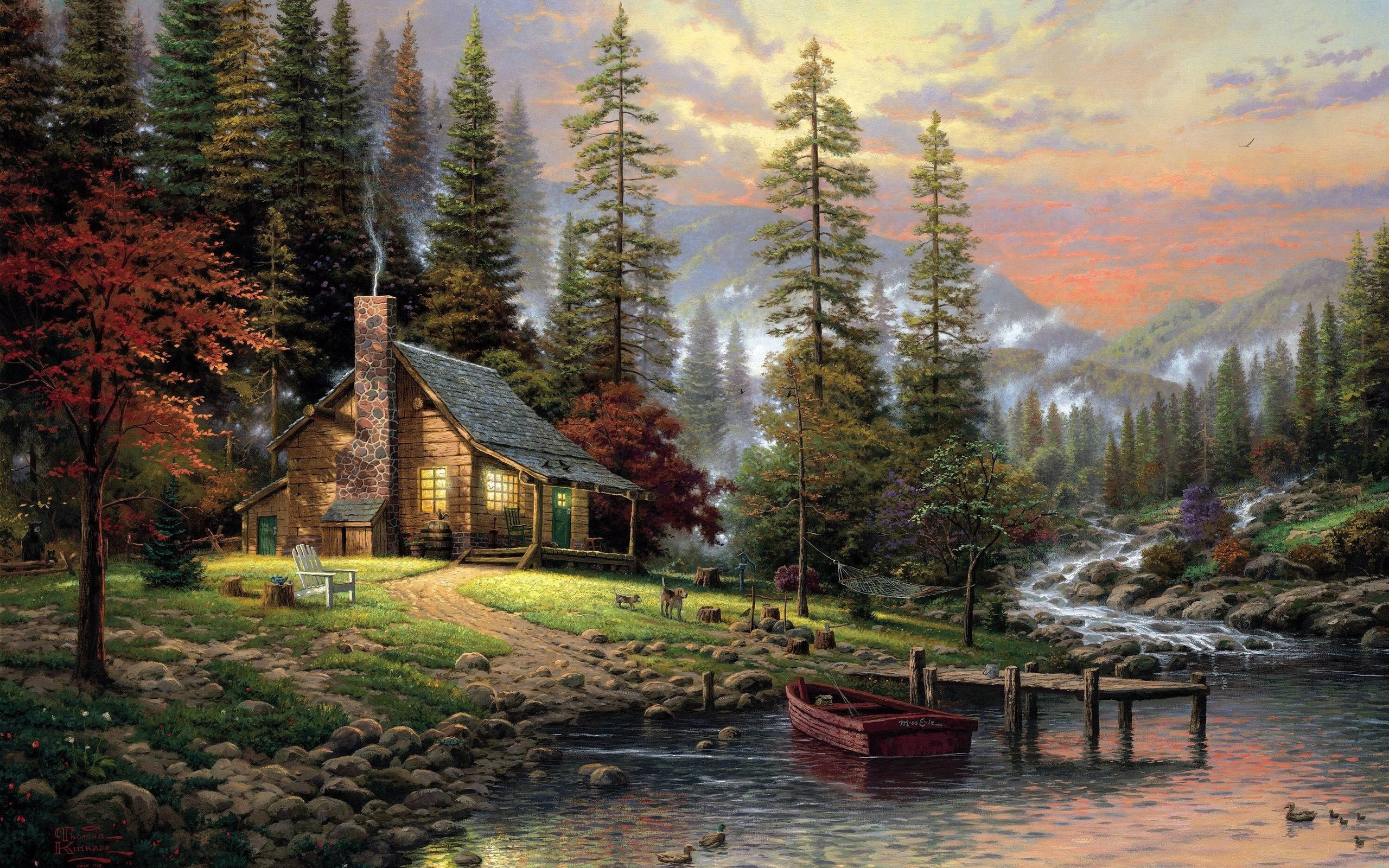 Free download paintings landscapes trees forest houses artwork thomas kinkade rivers [2560x1600] for your Desktop, Mobile & Tablet. Explore Spring Cabin Wallpaper. Free Winter Cabin Wallpaper Image, Cabin Scenes