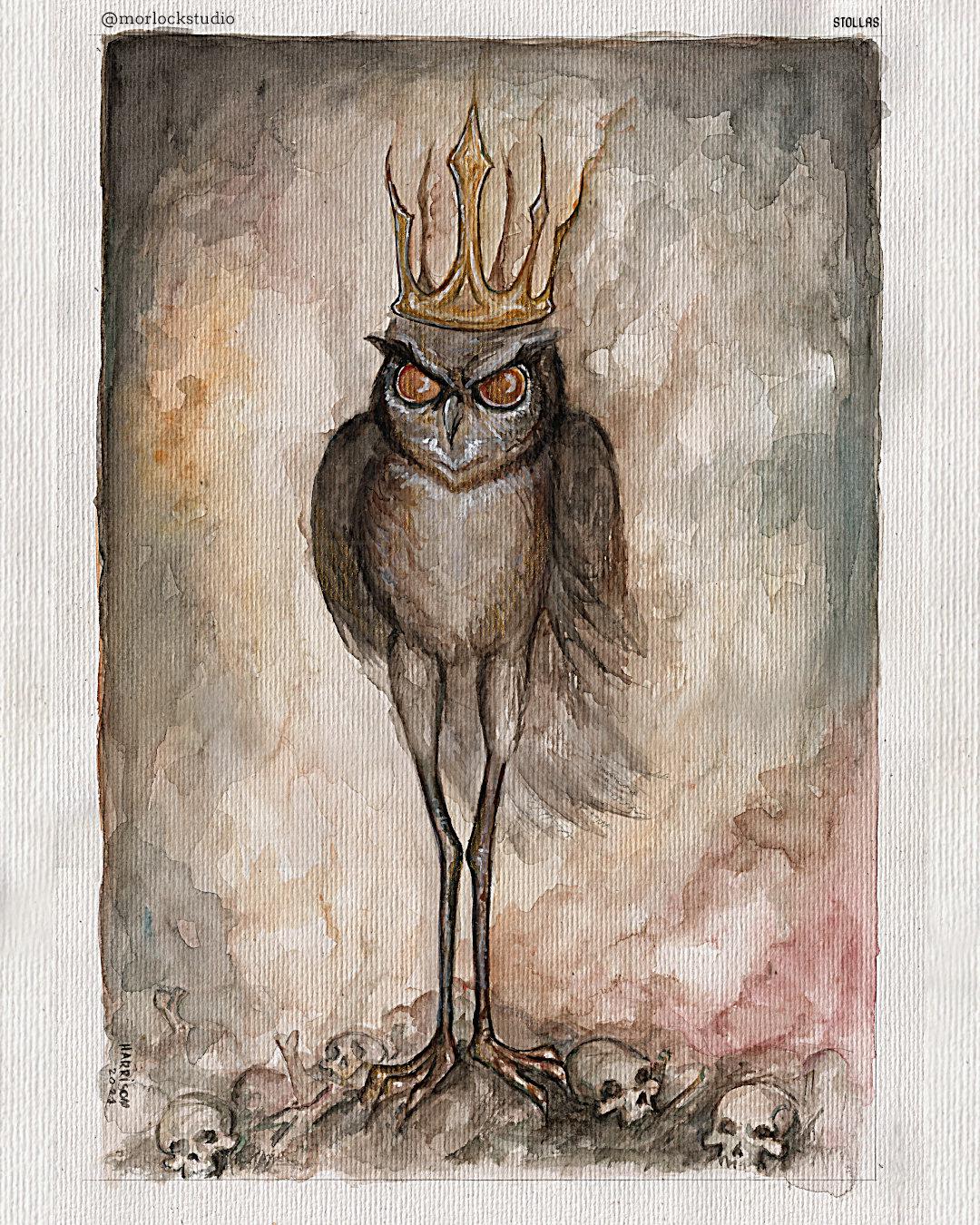Art executed in watercolor in honor of Stolas, the 36th spirit of Ars Goetia