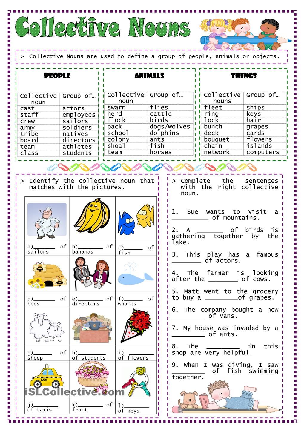 Worksheets On Collective Nouns For Class 8
