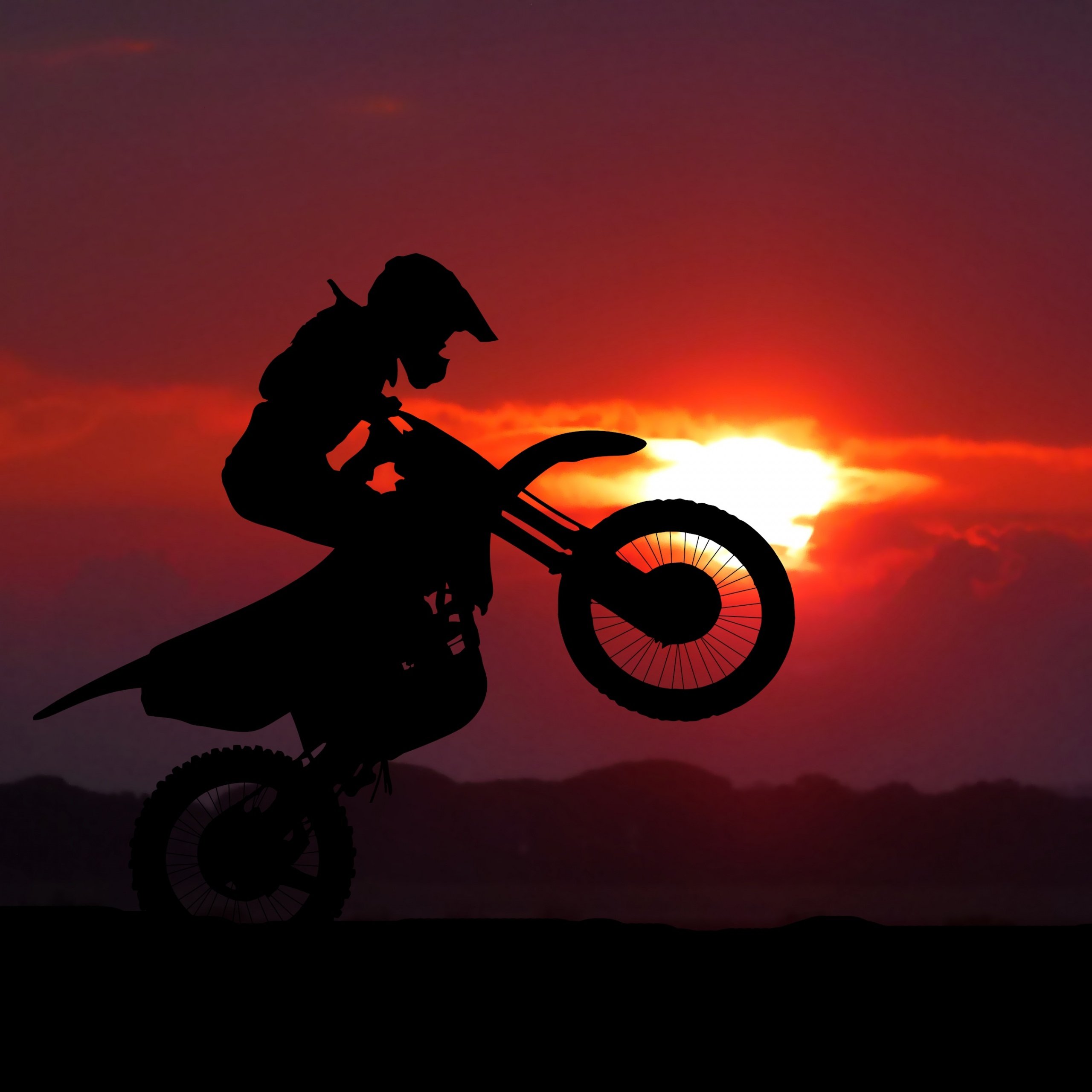 Motocross Motorcycle Wallpaper 4K, Motorcycle stunt, Silhouette, Sunset, Photography