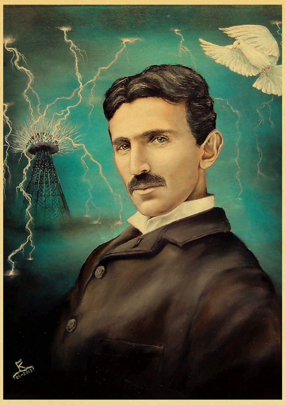 Vintage Poster and Prints Nikola Tesla Poster coil turbine lamp tower patent parchment paper style Art Painting Wall sticker. Painting & Calligraphy