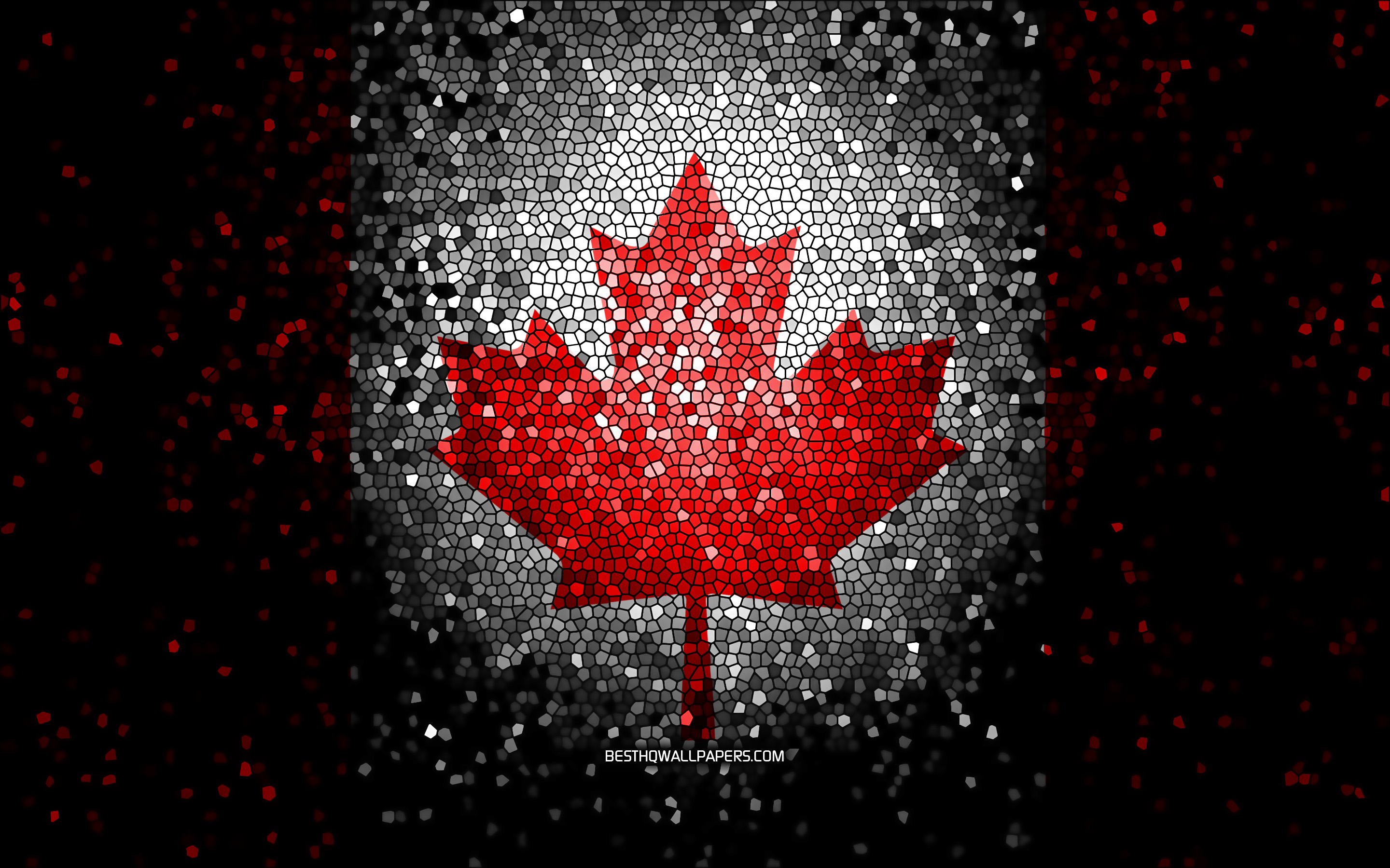 Download wallpaper Canada flag, mosaic art, North American countries, Flag of Canada, national symbols, Canadian flag, artwork, North America, Canada for desktop with resolution 2880x1800. High Quality HD picture wallpaper