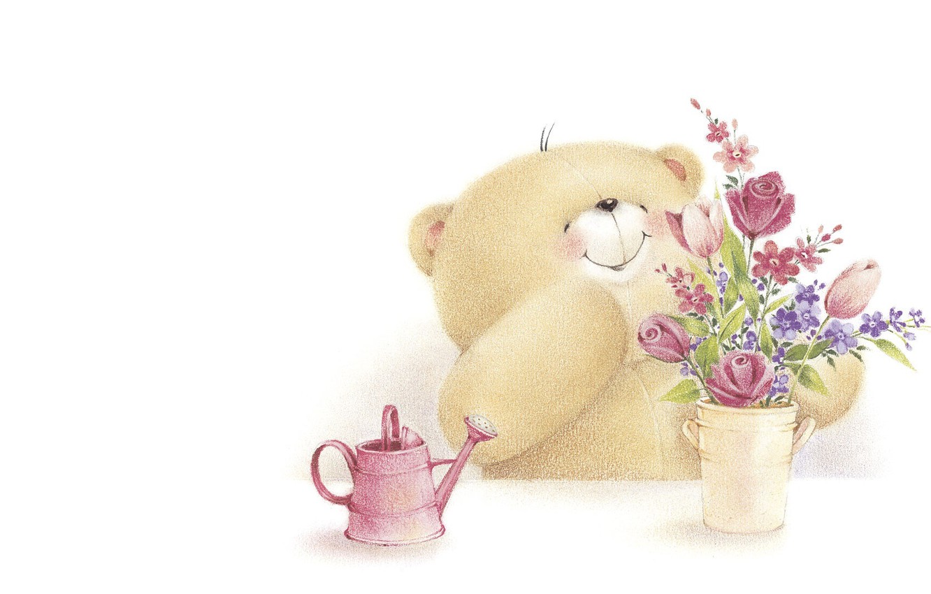 Photo Wallpaper Smile, Mood, Art, Bear, A Bunch, Children Friends Aunt