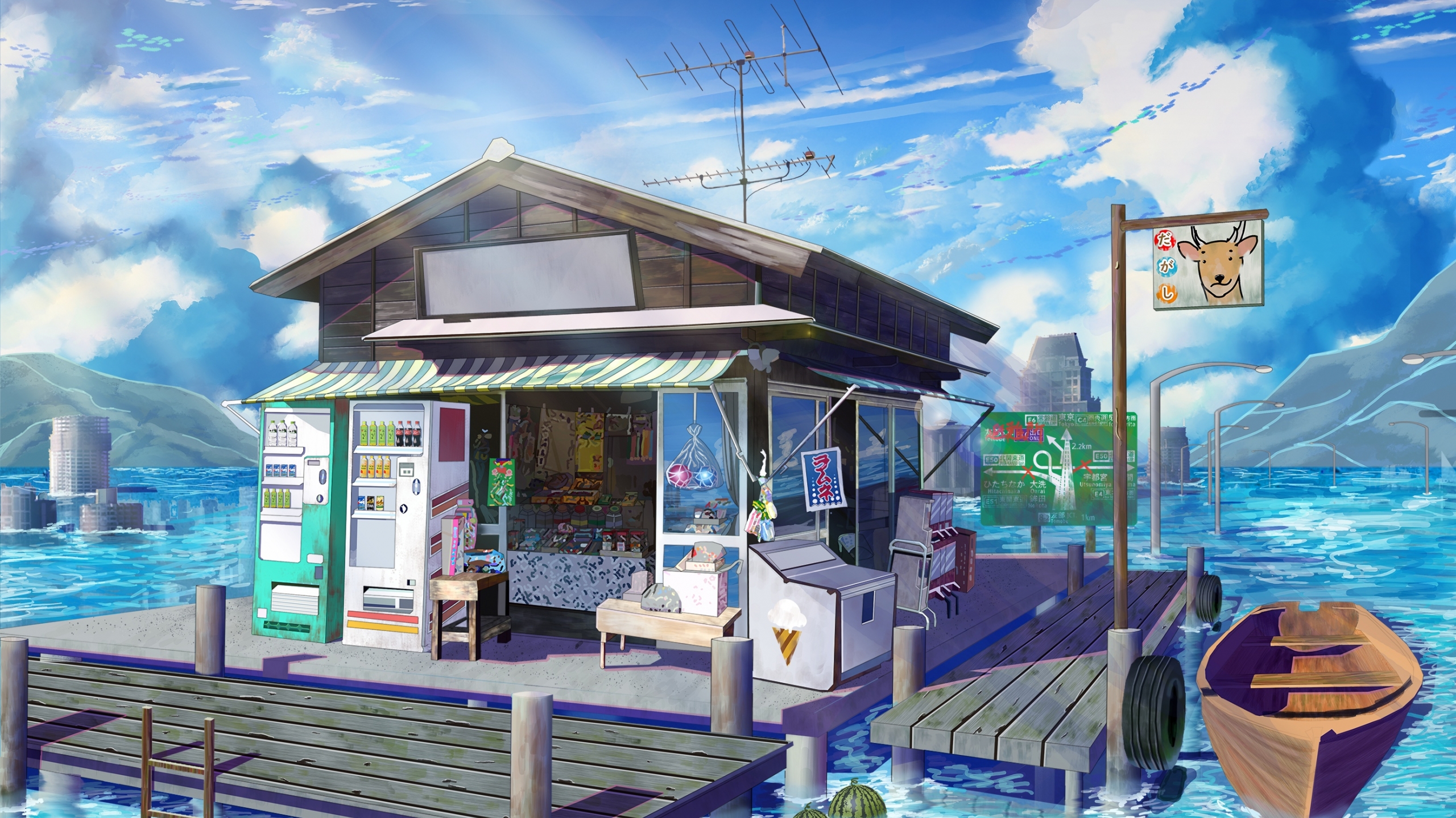 Wallpaper Summer, Watermelons, Anime Landscape, Underwater City, Post Apocalyptic:2780x1828