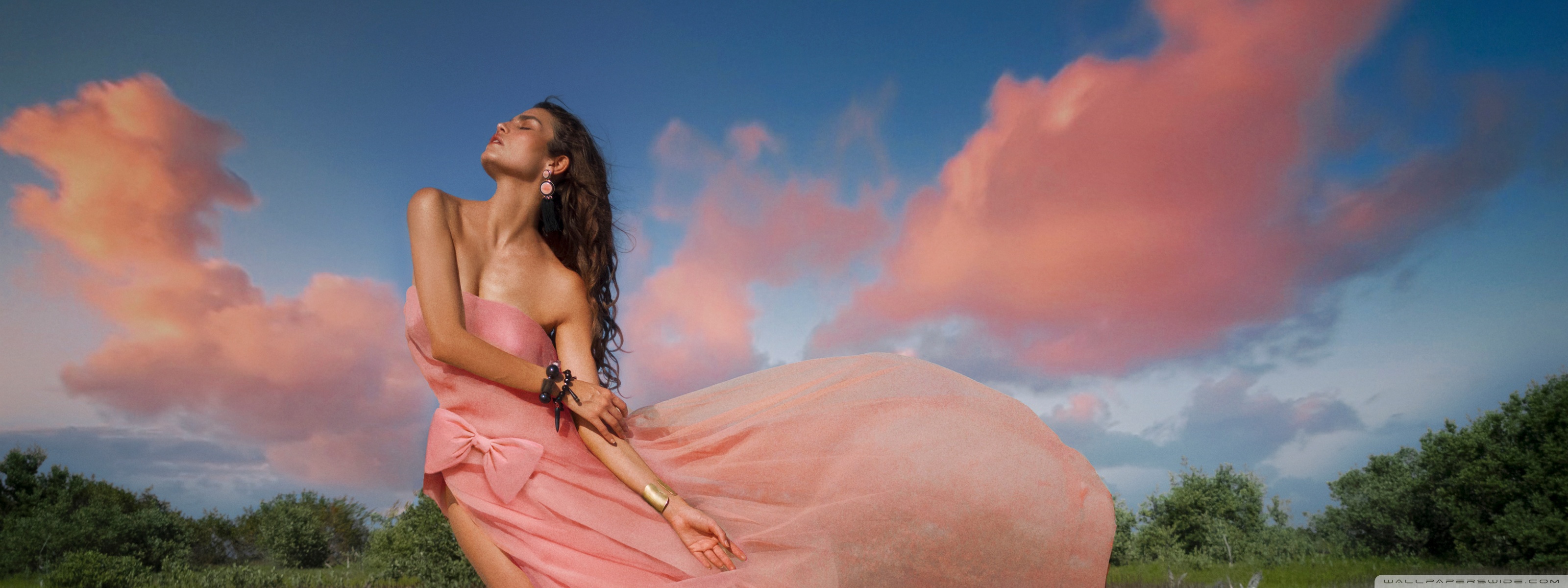 A Woman in a Light Pink Dress, Pink Clouds, Summer Sky Ultra HD Desktop Background Wallpaper for 4K UHD TV, Widescreen & UltraWide Desktop & Laptop, Multi Display, Dual Monitor