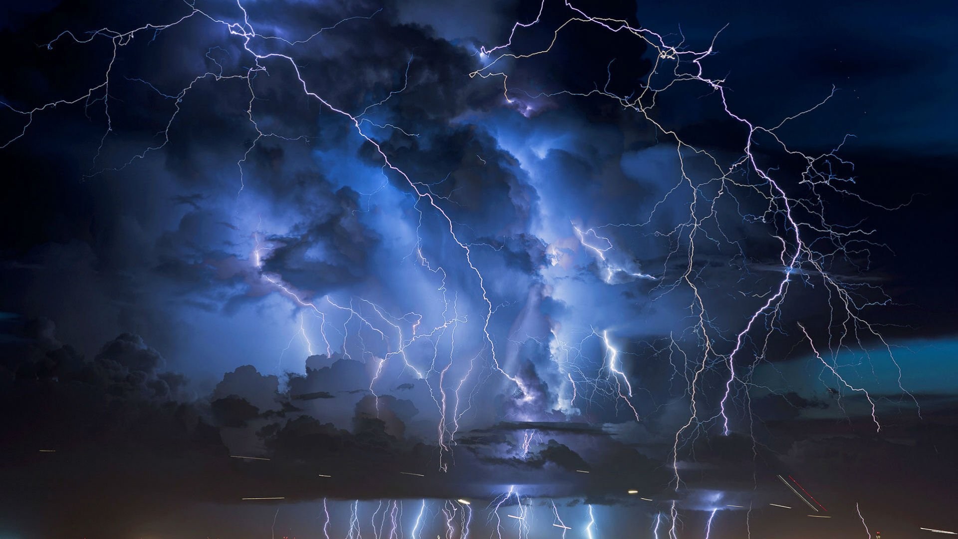 Cities Nature Sky Storm City Clouds Lightning Night Electrica HD