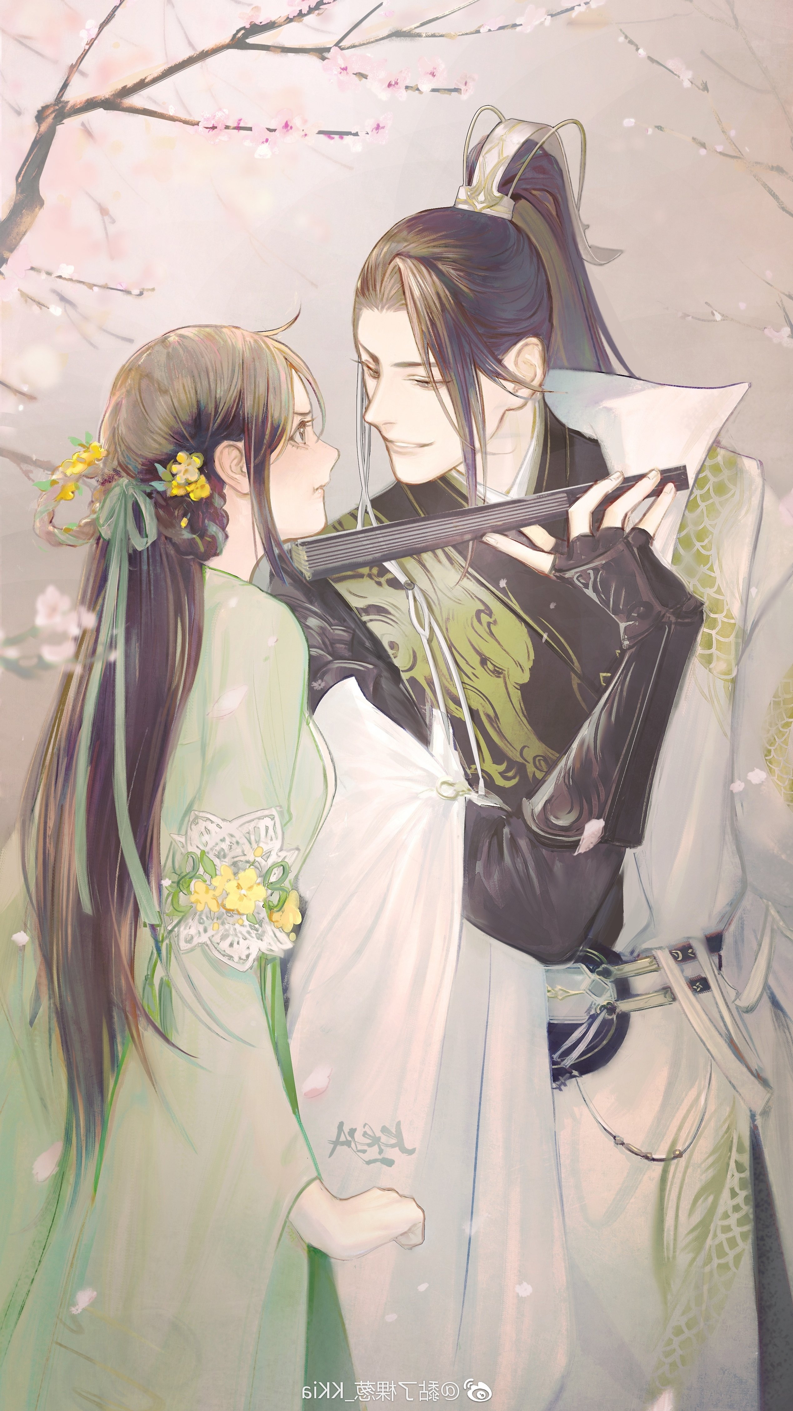 Wallpaper Romance, Chinese Clothes, Cherry Blossom, Anime Couple:2538x4516