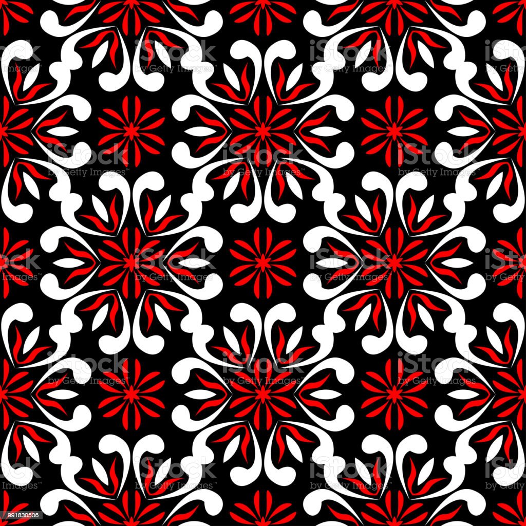 Black Red And White Floral Seamless Pattern Wallpaper Background Stock Illustration Image Now