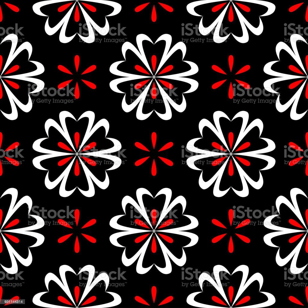 Floral Seamless Pattern Black Red And White Background For Wallpaper Textile And Fabrics Stock Illustration Image Now