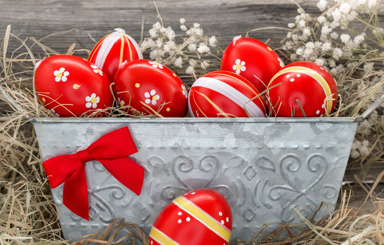 Wallpaper eggs, Easter, red, flowers, eggs, easter image for desktop, section праздники
