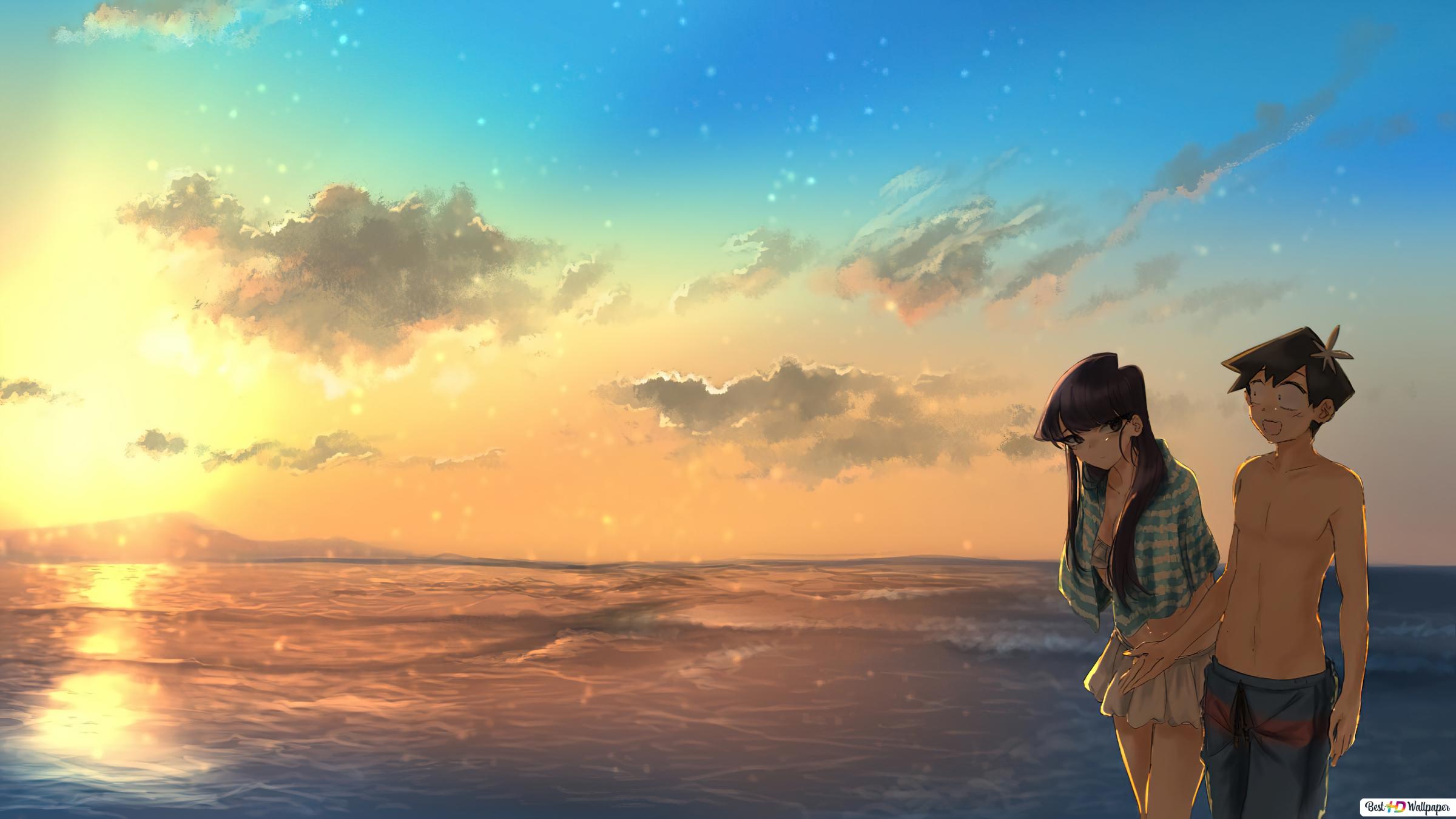 Komi Can't Communicate Komi & Hitohito Tadano At Beach HD wallpaper download