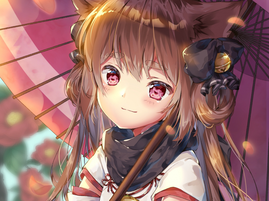 Cute, elf, anime girl, umbrella, outdoor, art wallpaper, HD image, picture, background, 302817