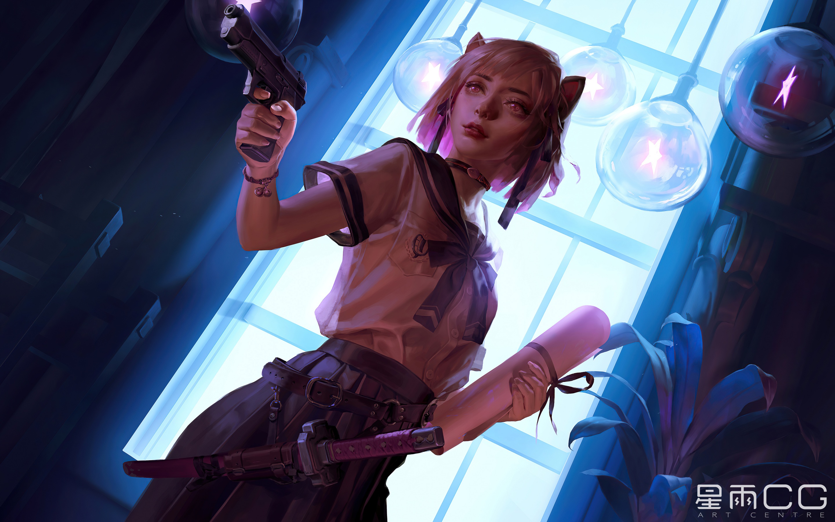 Wallpaper 4k Anime Elf Girl With Sword And Gun 4k Wallpaper