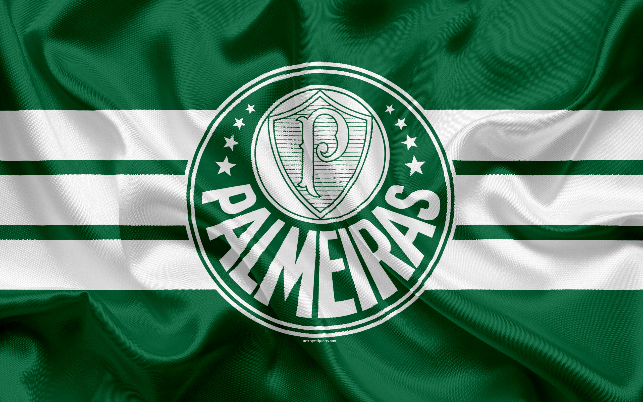 Download wallpaper Palmeiras FC, Brazilian football club, emblem, logo, Brazilian Serie A, football, Sao Paulo, Brazil, silk flag for desktop with resolution 2560x1600. High Quality HD picture wallpaper