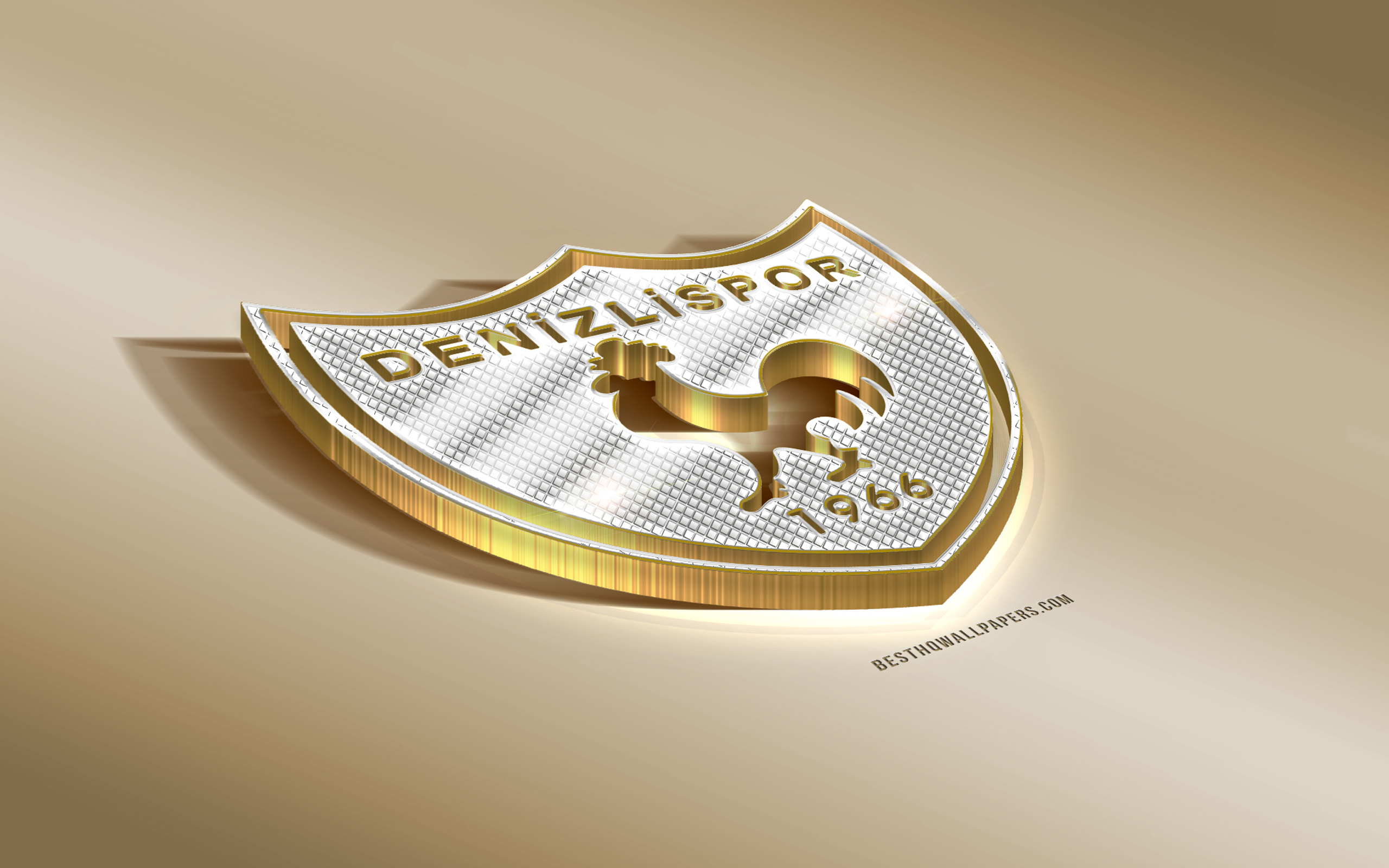Download wallpaper Denizlispor, Turkish football club, golden silver logo, Denizli, Turkey, TFF First League, PTT 1 Lig, 3D golden emblem, creative 3D art, football for desktop with resolution 2560x1600. High Quality HD