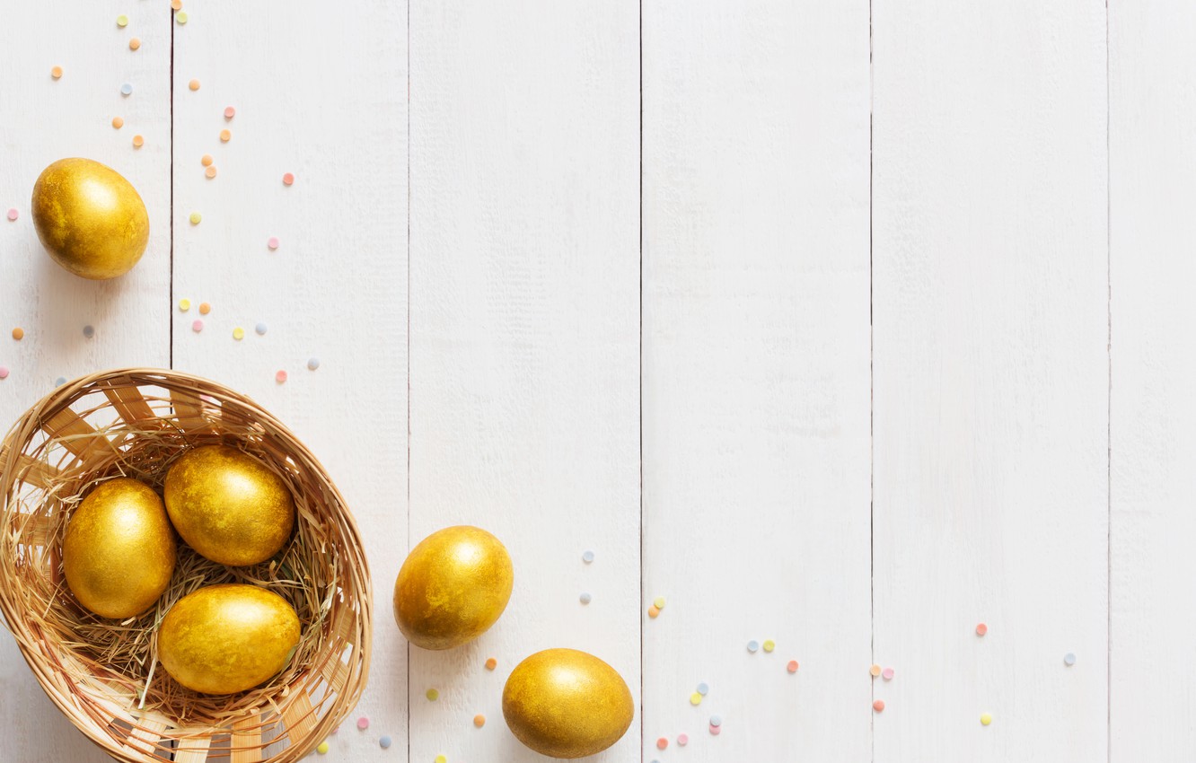 Wallpaper gold, holiday, basket, eggs, Easter image for desktop, section праздники