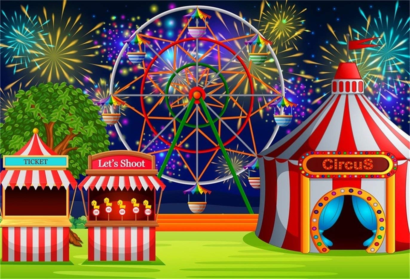 Aofoto 5x3ft Fairground Circus Tent Backdrop Cartoon Cartoon Amusement Park