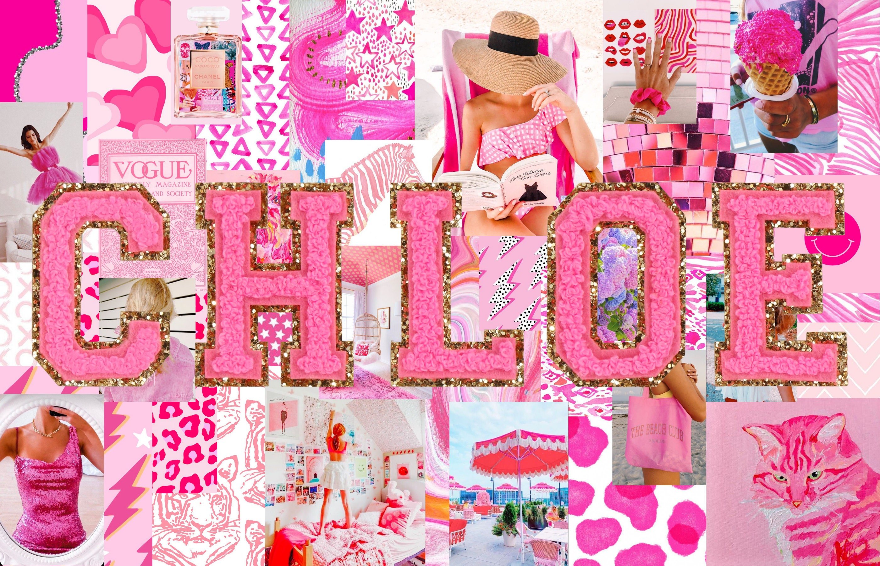 Custom Pink Preppy Monogram Desktop Wallpaper Collage