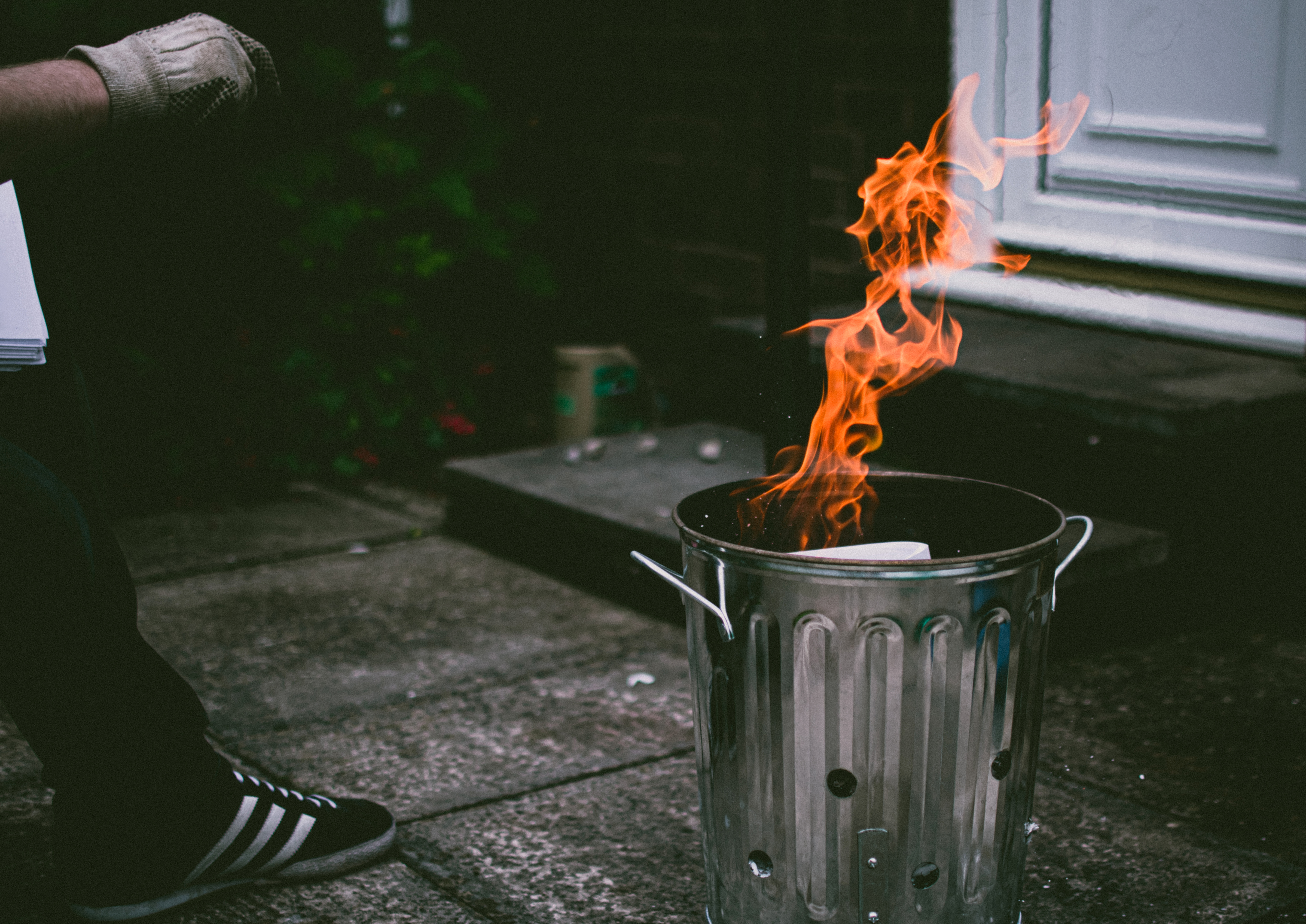 Stainless Steel Trash Can On Fire · Free