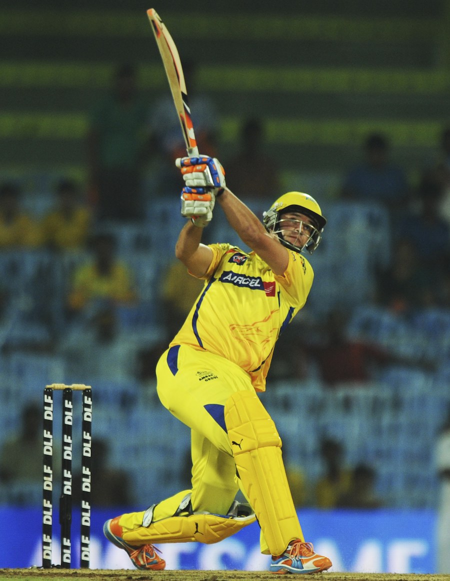 Albie Morkel hits the ball on to the roof. Photo. Indian Premier League