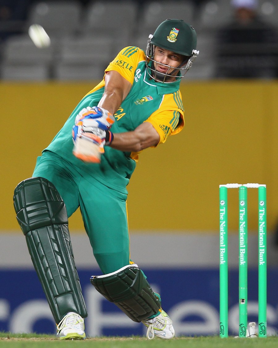 Albie Morkel launches the ball for six. Photo. New Zealand v South Africa