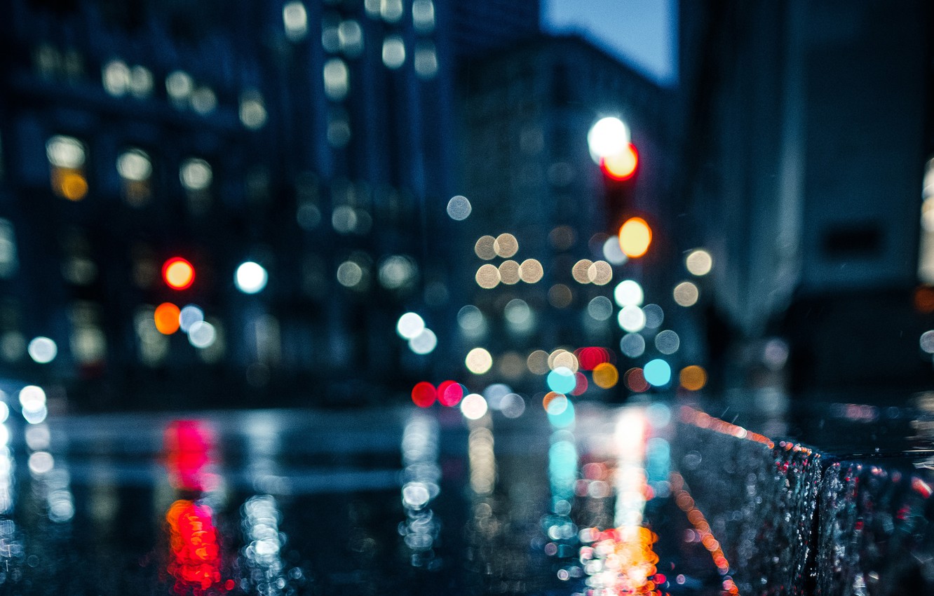 Wallpaper road, water, the city, lights, reflection, rain, street, the evening, bokeh, bokeh image for desktop, section город