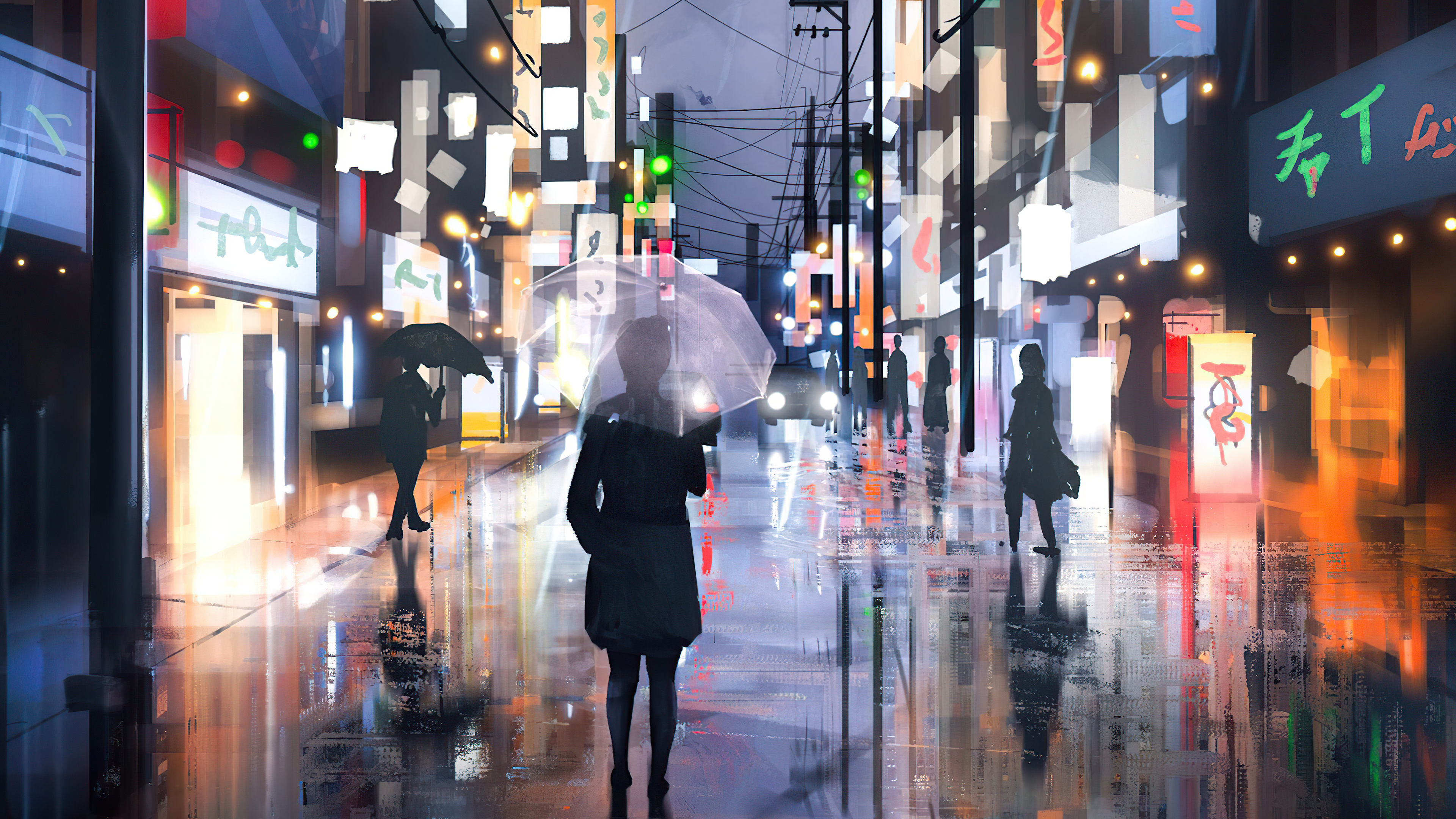 Девушка улица дождь арт